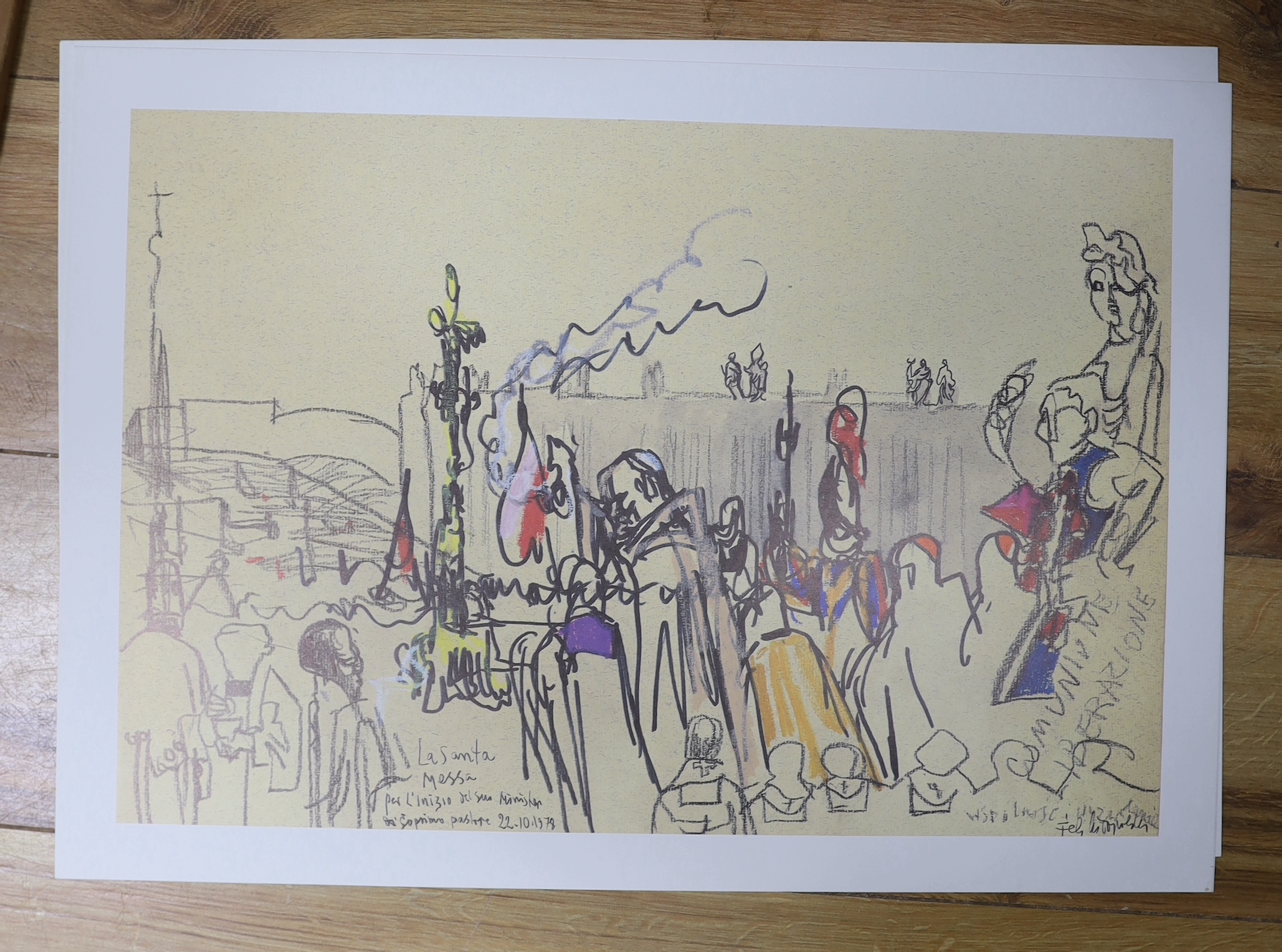 Feliks Topolski (Polish, 1907-1989), folio of colour prints commemorating The Inauguration of His Holiness Pope John Paul II, 1978, limited edition 148/850, signed in pencil, 40 x 52cm